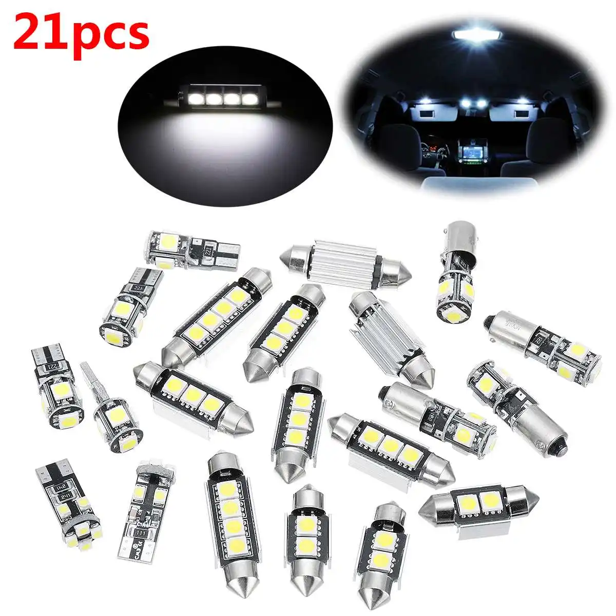 

21Pcs/Set WHITE LED Interior Lights Accessories Replacement Package Kit for BMW 5 series M5 E60 E61 Auto LED Bulb
