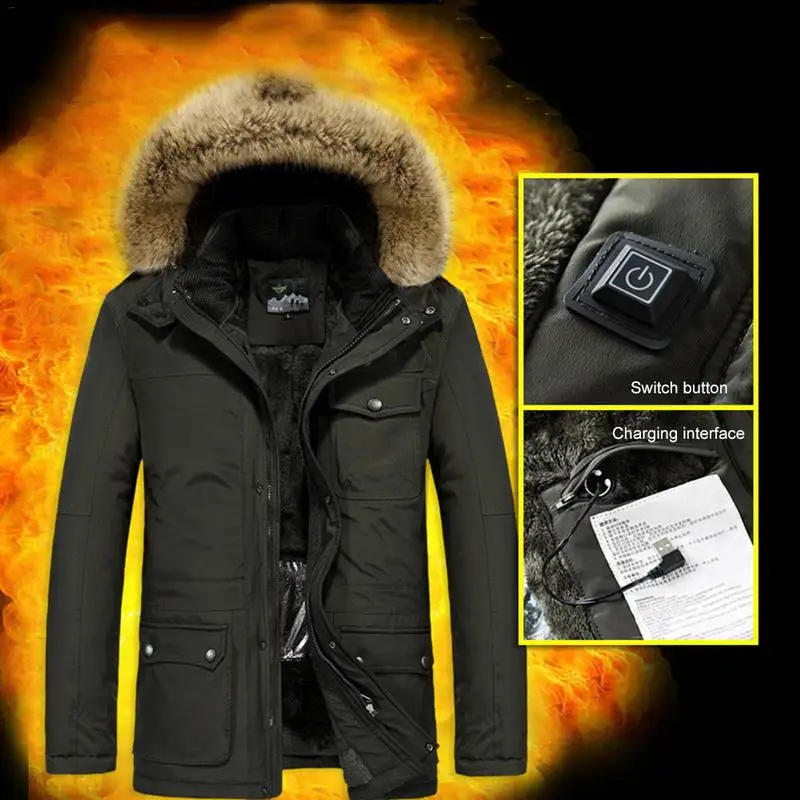

Autumn Winter Cotton Clothes Heated Jacket Middle-Aged Casual Heated Coat Fleece Lined Coat Charging Heated Jacket For Men