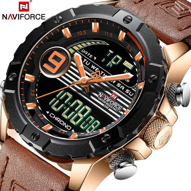 

NAVIFORCE Men's Fashion Quartz Watches Dual Display Sports Wristwatches Men Waterproof Luxury Brand Male Clock Relogio Masculino