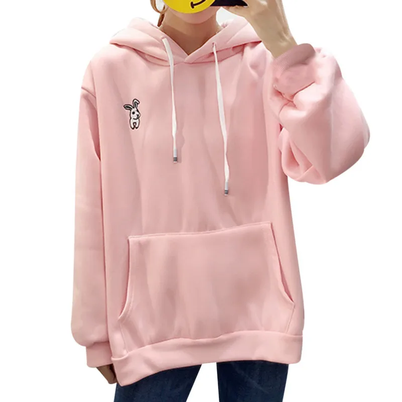 Толстовка с капюшоном Kawaii Sweet Rabbit Ears женская розовая толстовка вышивкой