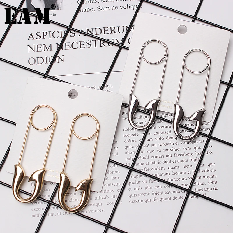 

[EAM] 2019 Spring Summer Woman New High Quality Popular Stylish Metal Color Personality Pin Paperclip Earrings All Match LI467