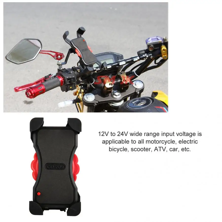 

Universal Motorcycle Handlebar Mobile Phone USB Fast Charger Mount Bracket Clip Holder Stand with 5 V/2A USB charging interface