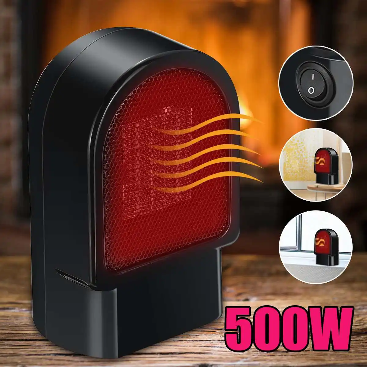 

500W Portable Electric Space Heater US 110V/EU 220V Household Desk PTC Ceramic Heating Fan Handy Mini Fan Air Warmer Home Office