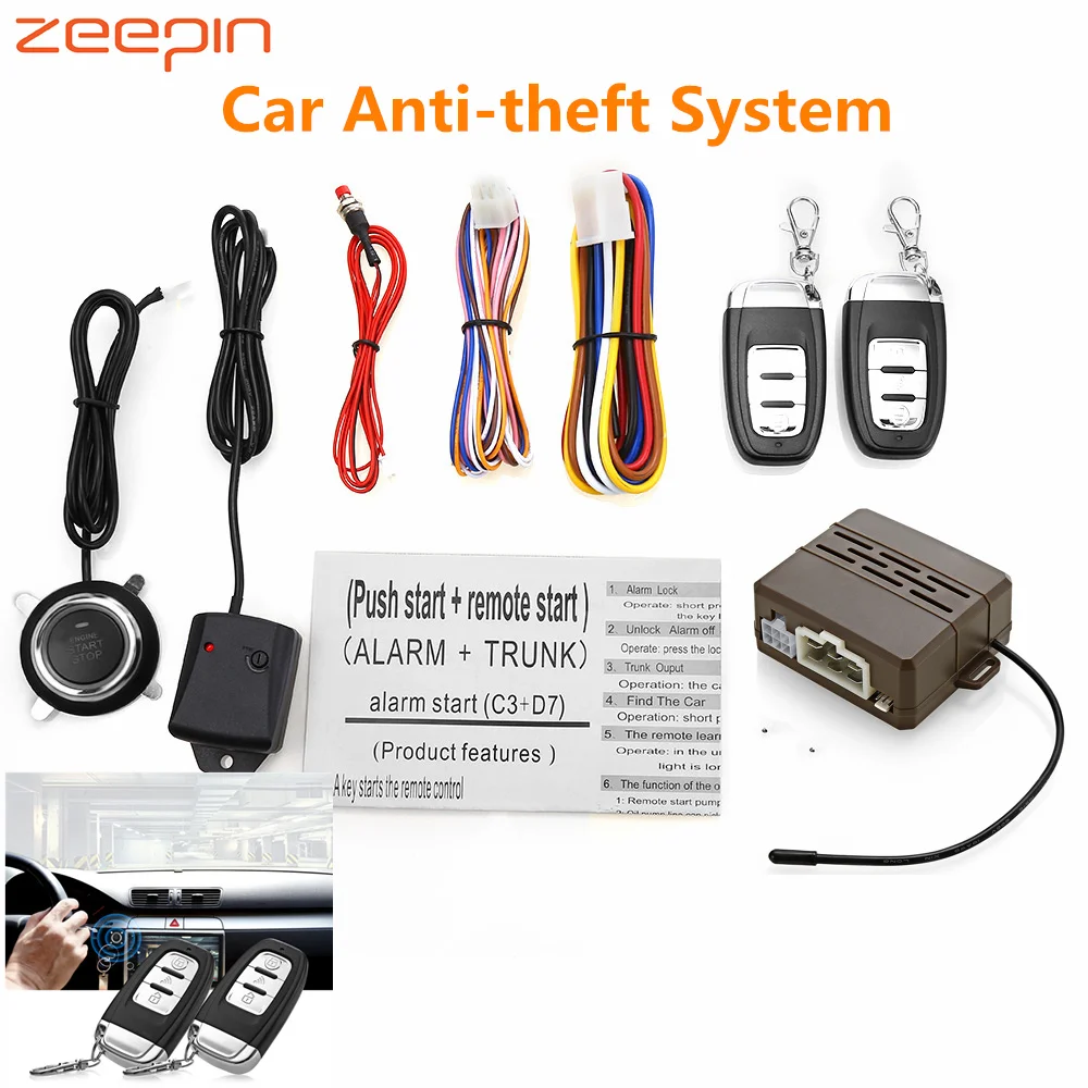 

D7 Universal 12V Car Anti-theft System Vibration Alarm One Key Startup Remote Control Auto Burglar Alarm Anti-theft System
