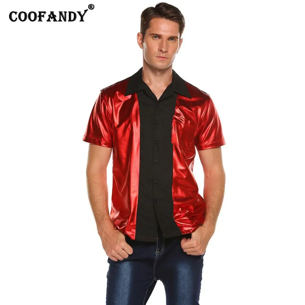 

Casual Collar Retro Bowling Style Short Autumn Shirt Men Business Button Summer Sleeve Casual Patchwork Spring Turn-Down