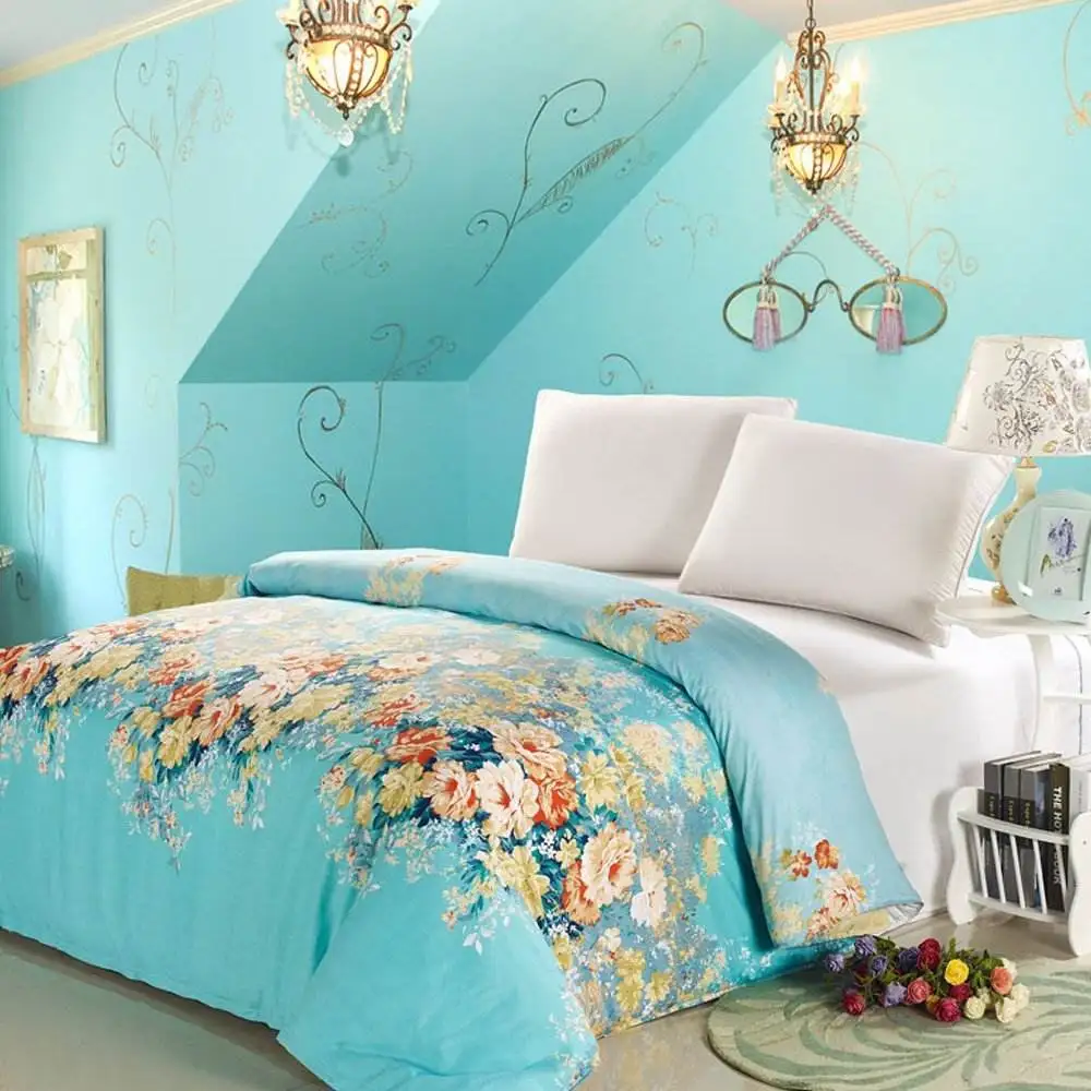 

1pc 100%Polyester Pastoral Style Flowers Colorful Printed Duvet Cover
