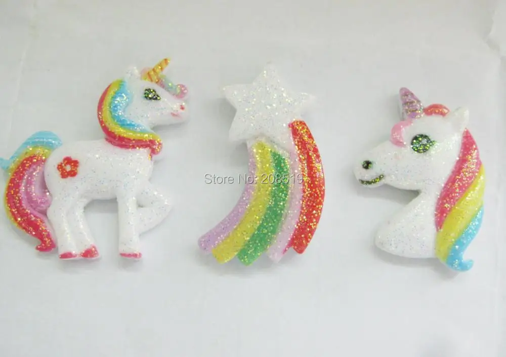 

NBNLGW flatback resin buttons hair jewelry decoration 60pcs horse rainbow DIY supplies