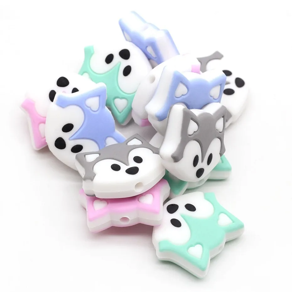 

50PC Dog Animal Silicone Beads Baby Teethers BPA Free Chew Pacifier Clips Chain Accessories Food Grade Baby Teething Beads Show