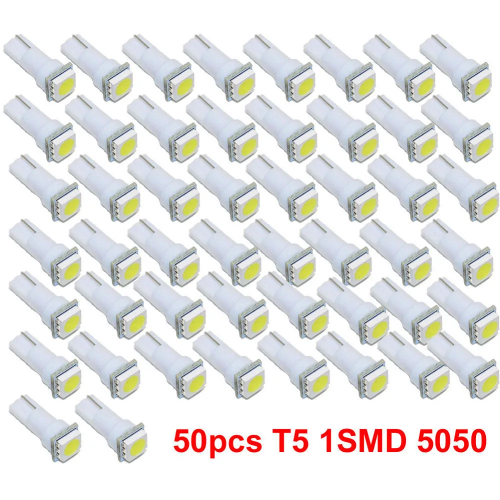 

50Pcs Cold White Car T5 1SMD LED Bulb Wedge Gauge Cluster Dash Light Instrument Panel