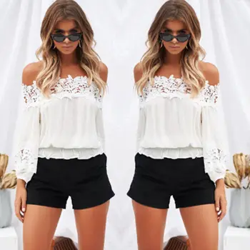 

Hot Sexy Womens Off The Shoulder Blouse 2019 Spring Summer Loose Shirt Tops Ladies Casual Stretch Shirt