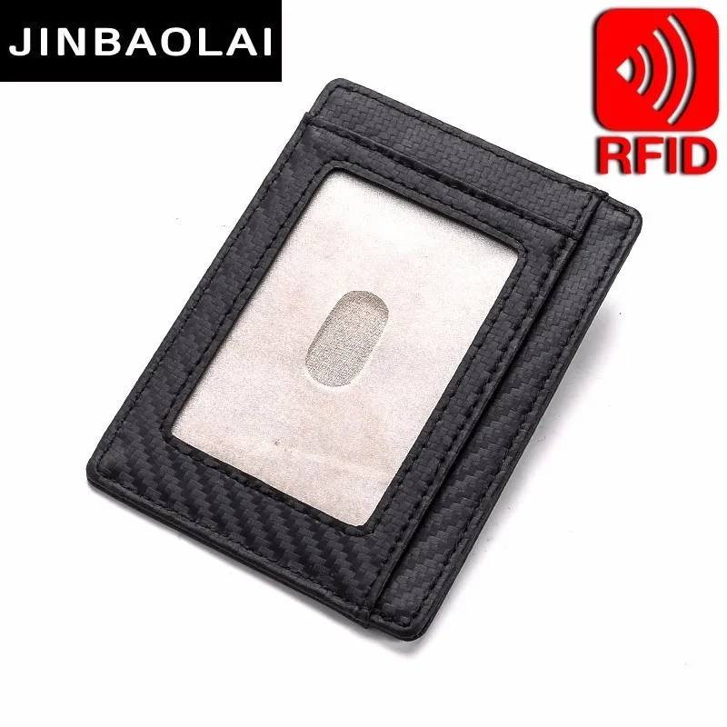 

2019 New Men Card Holder Slim Carbon Fiber Credit Card Holder Leather Wallet Anti Scan Function Hold Card Coins Cash Carteira