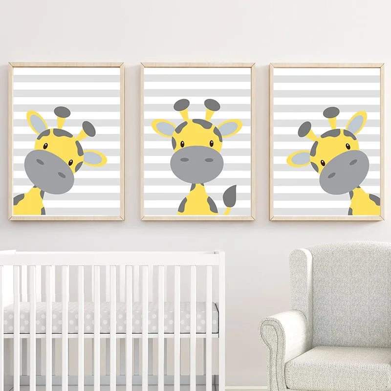 Baby Giraffe Nursery Art Nordic Poster Cartoon Kids Yellow And Baby Giraffe Nursery Art Nordic Poster