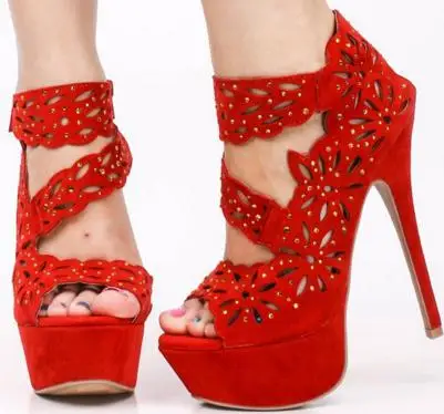

Sexy Platform Lady Shoes with Hollow Flower High Ankle Band in Zipper Heels Woman Shoes Fashion Size 34,43 PU Leather