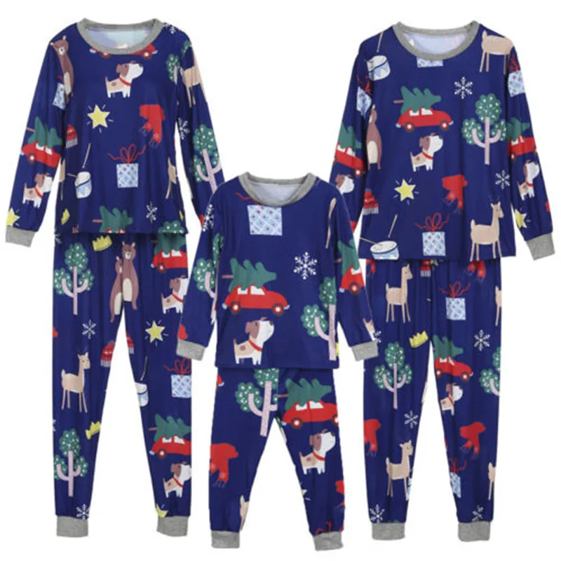 

Family Matching Christmas Santa Pyjamas Set Adult Women Man Kids Long Sleeve Navy Blue Printed Nightwear Family Look Pajamas PJs