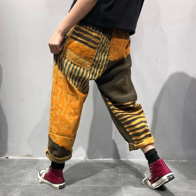 Wide Leg  printed Harem Pants Cotton Big Drop Crotch Travel Trousers Elastic Waist Boho Hippie Baggy Joggers Pants For Women