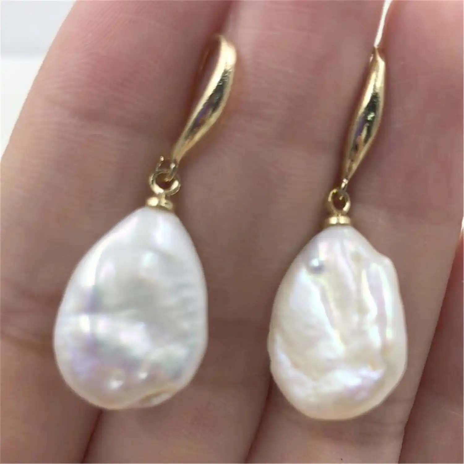 14-18 мм белый серьги с барочным жемчугом Золотой крючок TwoPin Роскошные Аврора Мода Шарм AAA великолепные мотаться earbob ювелирные изделия кремов...