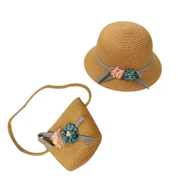

Small Fresh Child Straw Hat Baby Hat Sun Cap For Girls Summer Beach Visor Hat (hat + Satchel Two Sets)