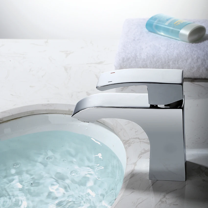 

Basin Faucets Basin Faucet Tap Mixer Finish hot and cold Brass Square Pillar Designer Water Chrome Modern Waterfall Faucets