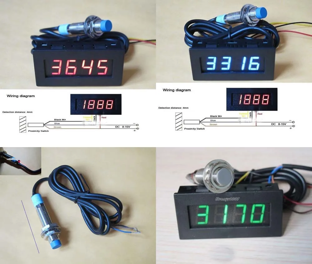 Digital BLUE LED Tachometer 9999 RPM Speed Meter+Proximity Switch Sensor NPN 12V