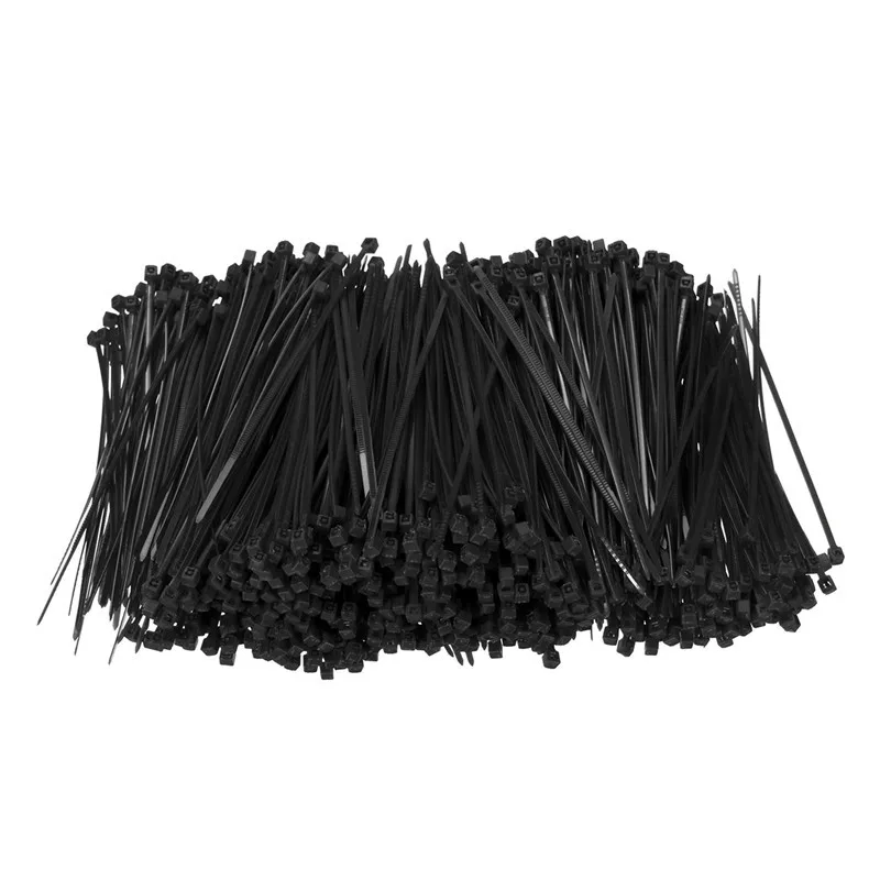 

1000Pcs/Set 100mm x 1.8mm Self-Locking Black Nylon66 Wire Cable Zip Ties Fasten Wrap ROHS Certificated