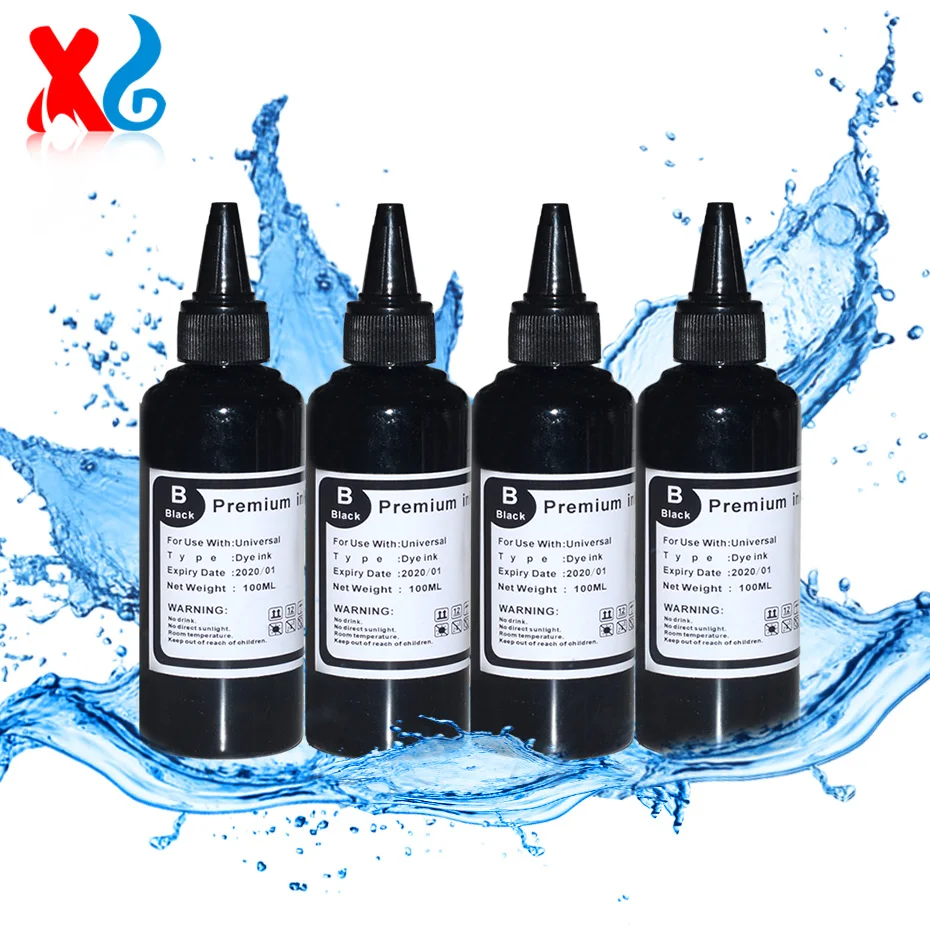 4X BK Dye Compatible Ink Refill Kit Compatible for Epson for Canon for
