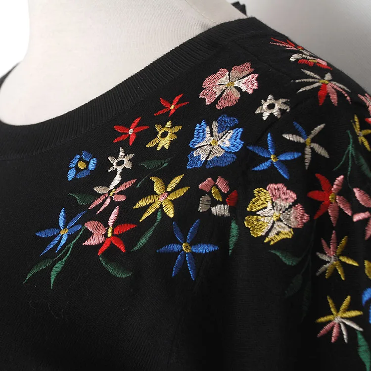 YUNINYOYO shoulder and sleeves with Fine little flower embroidery knited t-shit pullover autumn thin sweater with ribbon on back YUNINYOYO shoulder and sleeves with Fine little flower embroidery knited t-shit pullover autumn thin sweater with ribbon on back