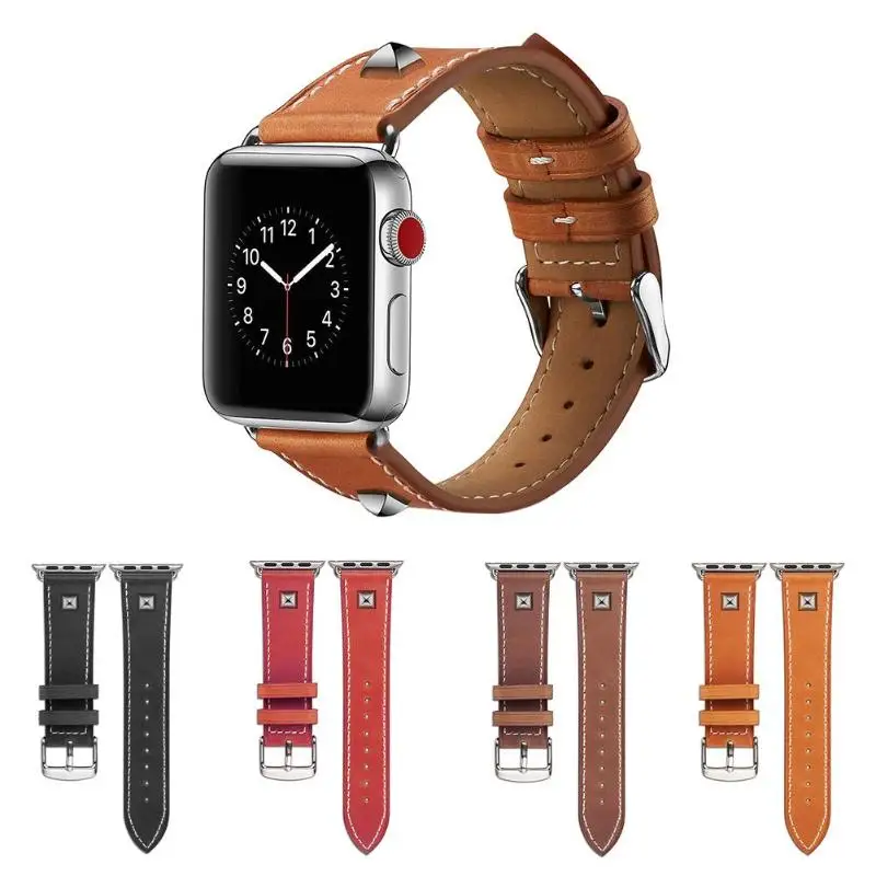 

ALLOYSEED Leather Adjustable Smart Watch Band Bracelet Wrist Strap with Metal Rivet for Apple iWatch Series 1 2 3 Smartwatch