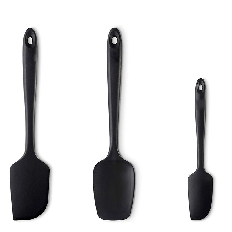 

3-Piece Black Silicone Spatula Set - 600Fahrenheit Heat-Resistant Seamless Rubber Spatulas - Small Spatula, Large Spatula for
