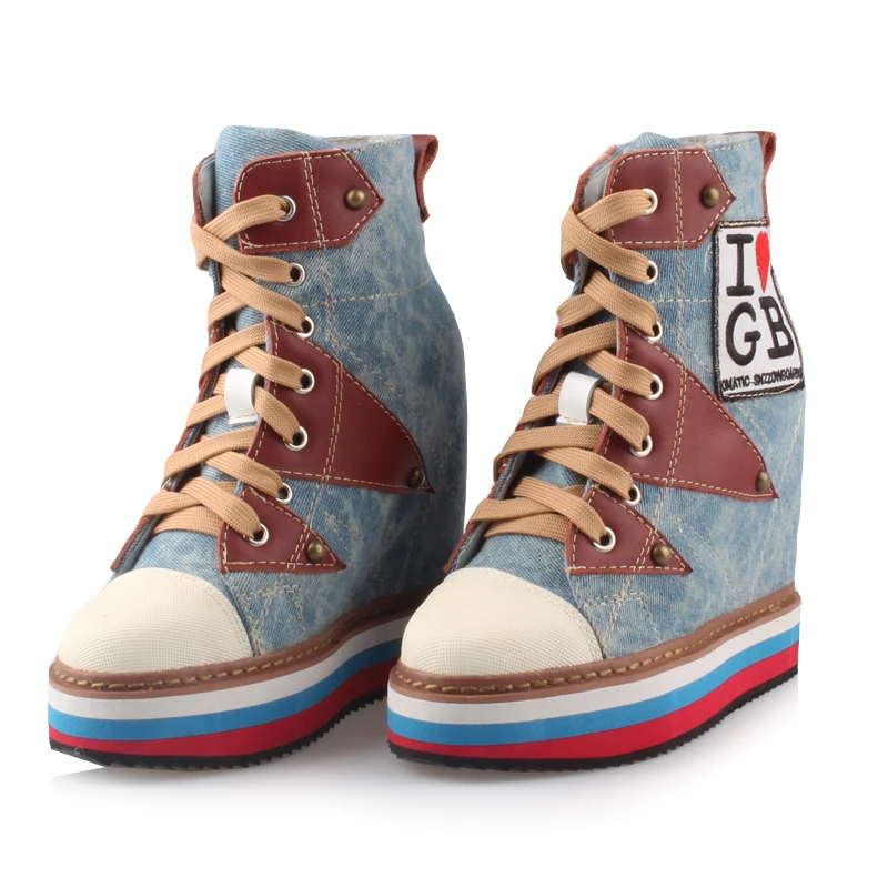 

2019 New Women Platform Casual Shoes canvas Breathable Wedge Heels Shoes 13CM Spring Thick Sole Sneakers Woman Deportivas Mujer