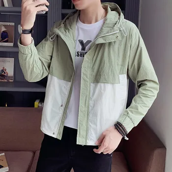 

Spring New Jacket Men Fashion Contrast Color Stitching Casual Hooded Jacket Man Streetwear Trend Hip Hop Loose Bomber Jacket