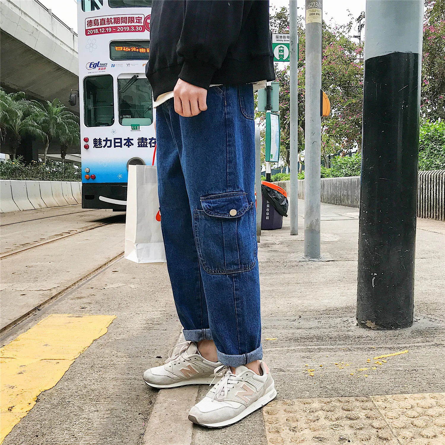 2019 Spring Men's New Cowboy Baggy Homme Classic Style Trousers Cargo Pocket Jeans men Blue Color Male Casual Pants Plus Size