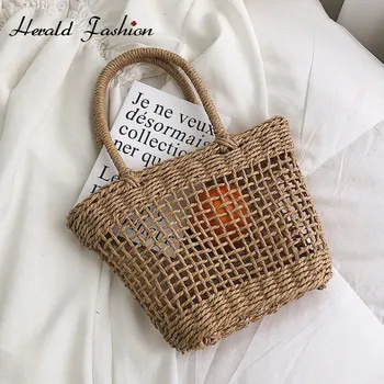 

Herald Fashion Women Simple Shoulder Woven Handbags Female Summer Beach Straw Bag Large Casual Tote Bag Ladies' Travel Bag Sac