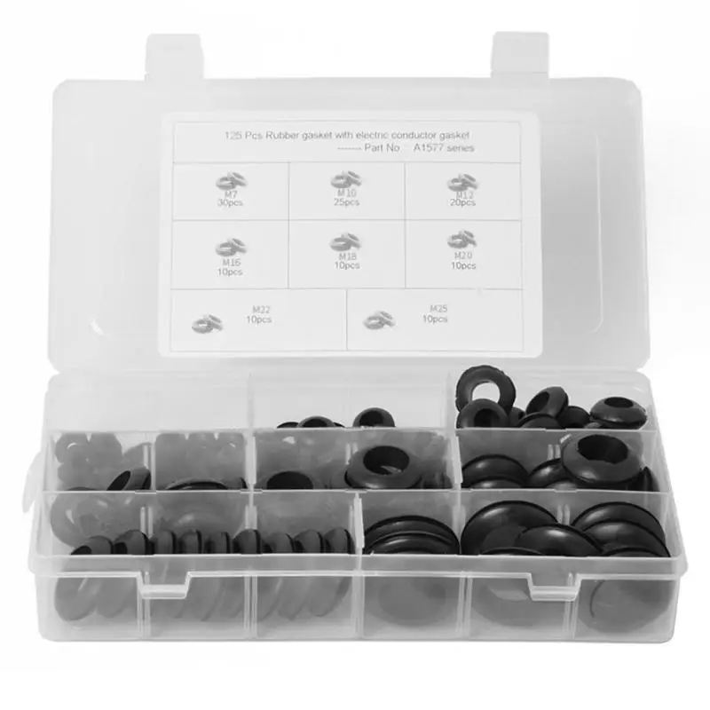 

VODOOL Car Accessories 125pcs 8 Kinds Double Sides Wire Grommets Gaskets Cable Protector Black Car Gaskets Seals Car Styling