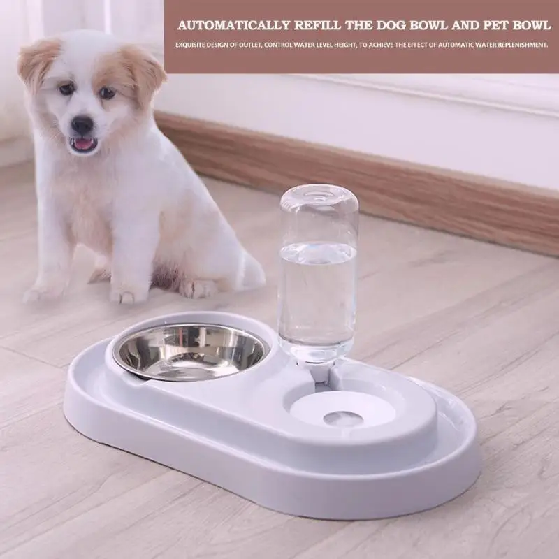 

Pet Automatic Water Food Feeder Dish Dual Port Drinking Feeding Basin Bowl