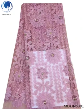 

Beautifical african tulle lace fabrics french laces fabric 2019 nigerain bridal laces dress with stones 5yards/lot ML41N50
