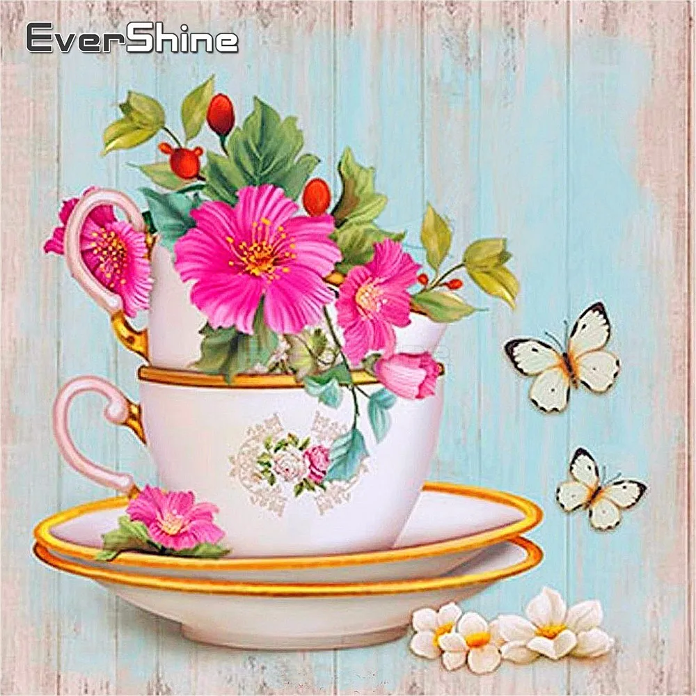 

EverShine 5D DIY Diamond Painting Cup Cross Stitch Diamond Embroidery Flowers Picture Of Rhinestones Diamond Mosaic Wall Deocr