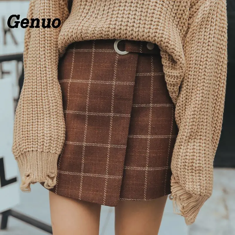 

2019 Women'S Ulzzang Autumn And Winter Harajuku Thickened Woolen Plaid Retro Skirt Female Cute Japanese Kawaii Skirts For Women