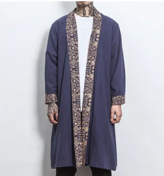 

Cotton linen Chinese Style Men Jacket Long Coat Wind Breaker Men Jacket 5xl Japanese Streetwear Kimono Jackets Men Autumn A9094