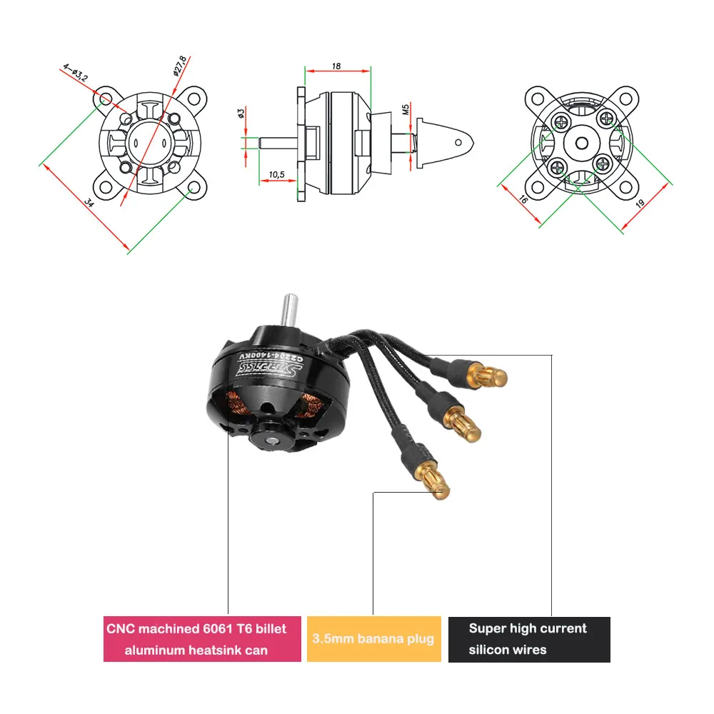Оригинальный превосходный 2204 1400KV бесщеточный двигатель 14 полюсов 12 слотов мотор