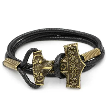 

Youeshone 10pcs Leather Adjustable Viking Norse Odin Thors Mjolnir Hammer Mens Bracelet - 23cm- 23cm