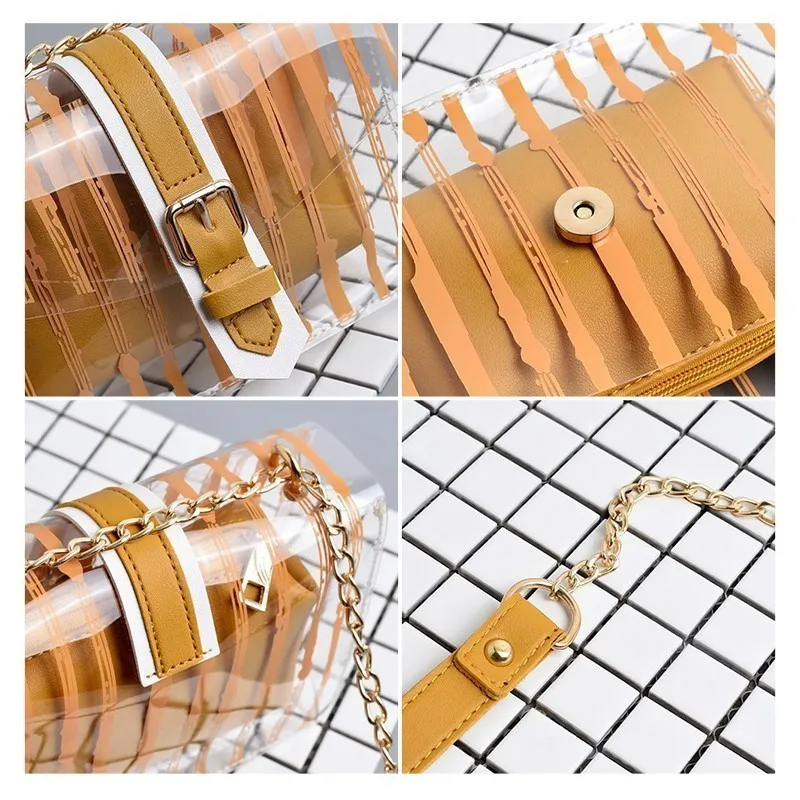 TTOU Women Fashion Messenger Bag Set 2pcs Transparent PVC Crossbody Bag Female Candy Color Jelly Chain Bag Beach Bag