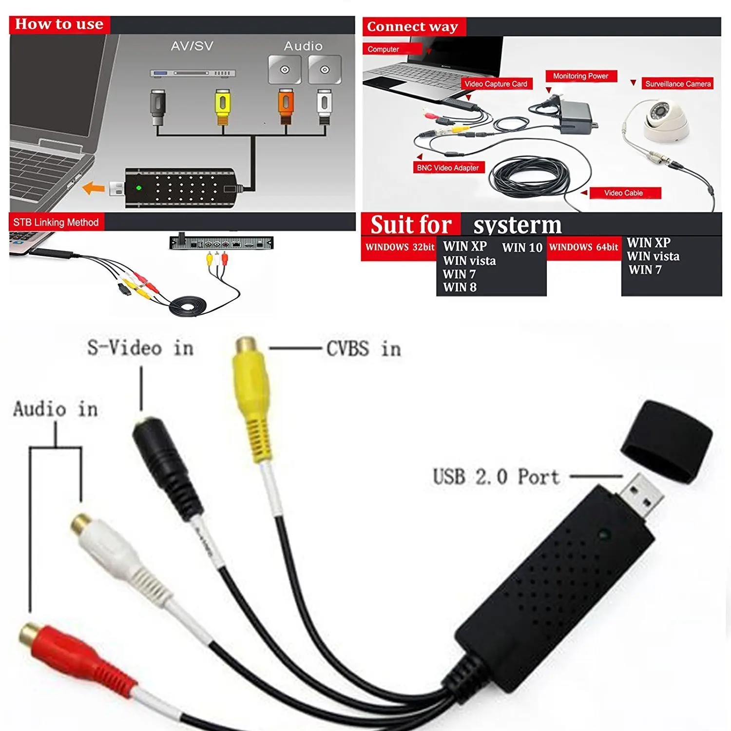 MOOL Видео Аудио VHS видеомагнитофон USB видеокарта для записи в DVD конвертер адаптер