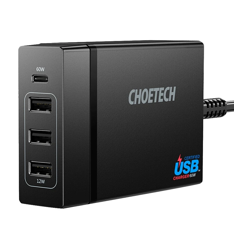  Hot TTKK Choetech 72W 4 Port Usb C Desktop Charger Station With Power Delivery For Iphone X 8 Plus 