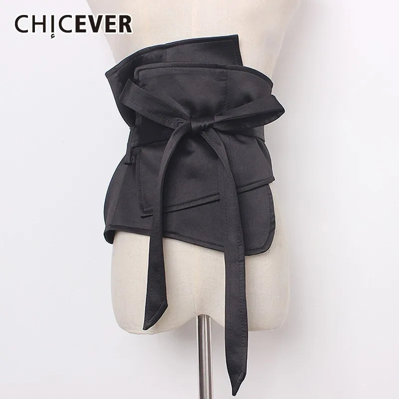 

CHICEVER Summer Casual Solid Black Irregular Wide Belt For Women Patchwork Bow Fashion New Female Belts 2019