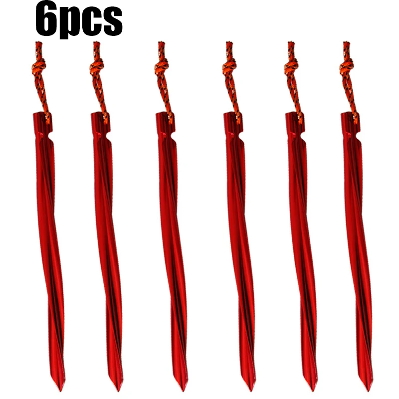 

6Pcs Tent Stanchions 25cm Aluminum Alloy Spiral Pegs Stakes With Pull Ropes
