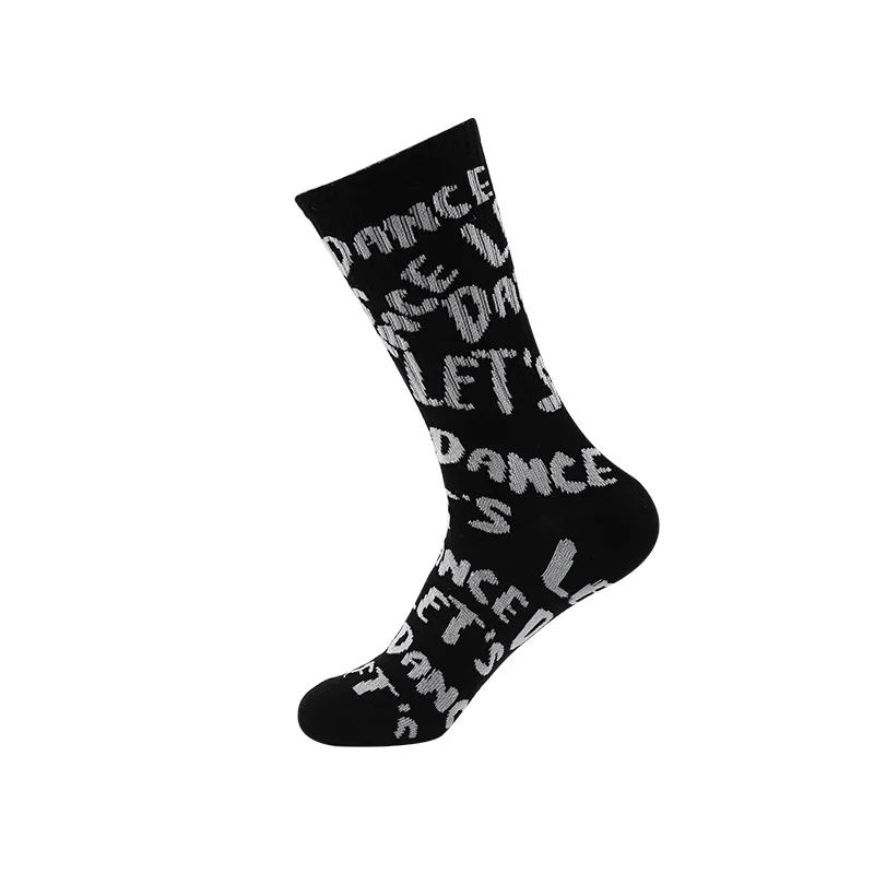 Осенние носки для мужчин и женщин, носки с буквенным принтом, носки унисекс из чесаного хлопка, черные и белые мужские носки, женские спортивные носки, забавные