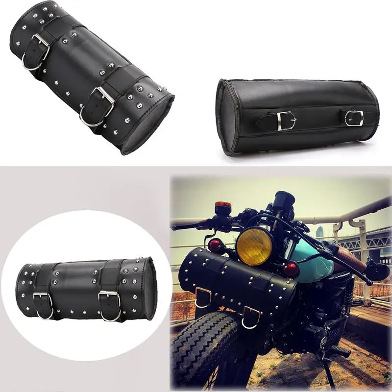 Motorcycle Modified Retro Accessories Harley Pu Leather Tool Bag Black Saddle Side Bag Front Luggage Head Bag Cycling Bag Knight