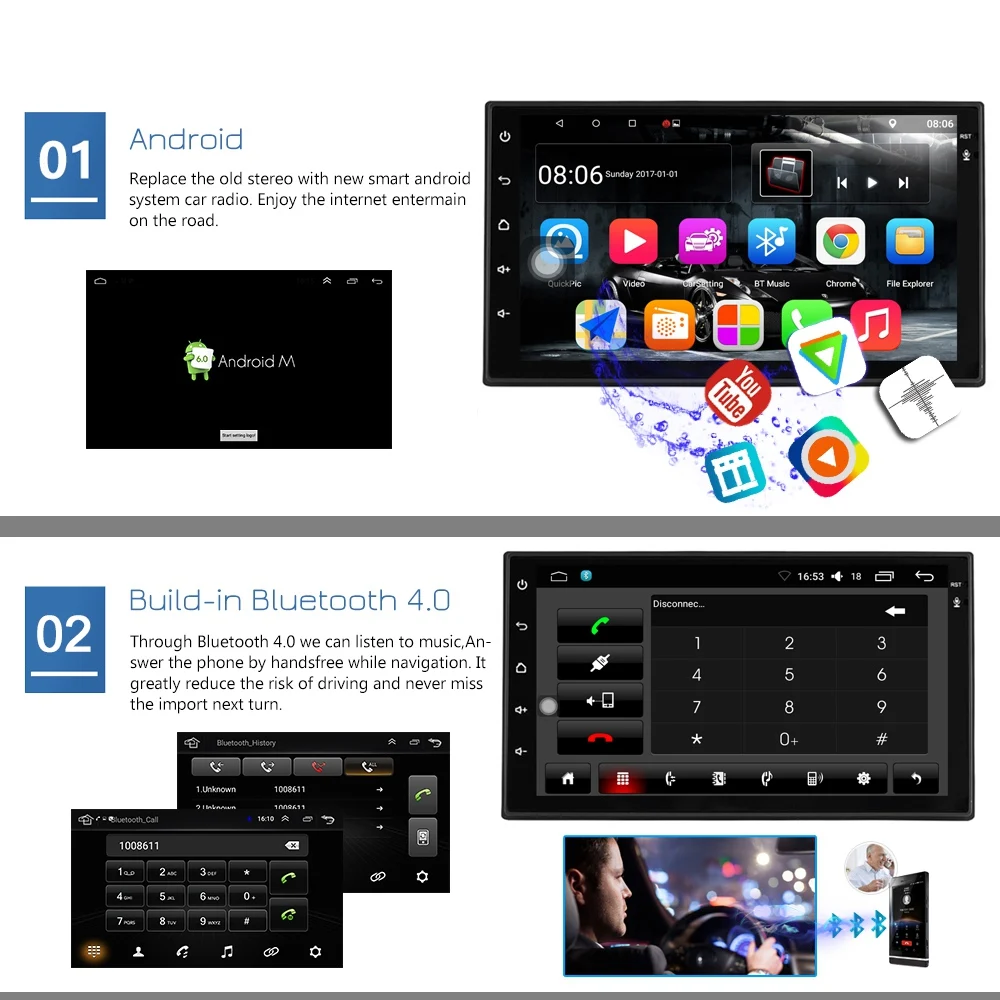 Clearance Android 7.1 Car Stereo 2G+32G 7 Inch 1080P Autoradio Quad Core Android Head Unit GPS Navigation Audio Radio 3