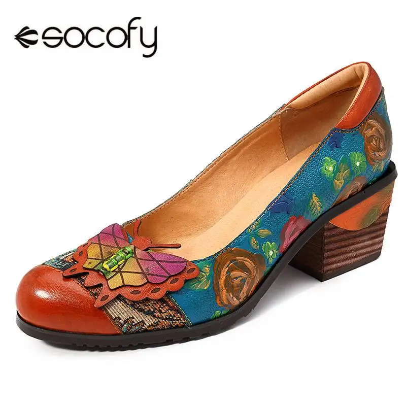 Туфли лодочки SOCOFY женские из натуральной кожи винтажные туфли без застежки на