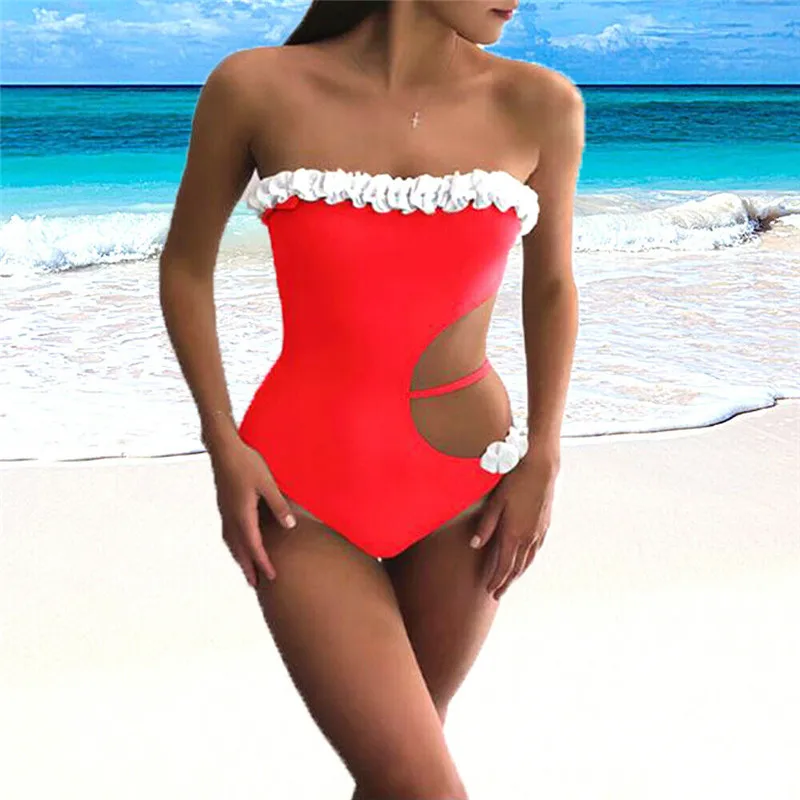Women Sexy Swimwear 3D Flower Bandeau Bathing Suit One-piece Swimming Clothes 2019 Solid Color Wrap Chest e Beach Bikini Women Sexy Swimwear 3D Flower Bandeau Bathing Suit One-piece Swimming Clothes 2019 Solid Color Wrap Chest e Beach Bikini